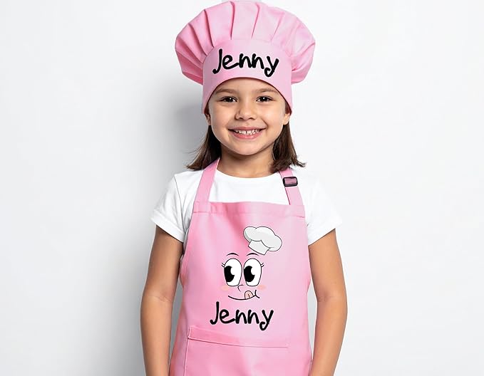 Custom Kids Apron, Personalized Kids Cooking Apron and Chef Hat Set, Kid Play, Painting Apron, Boys Cooking Apron, Little Girls Aprons, Chef Apron and Hat for Child, Different Design and Color Option