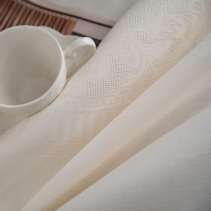 MANGATA CASA Round Tablecloth Faux Cotton Waterproof and Wrinkle Resistant Washable Jacquard Polyester Table Cloth for Kitchen Dining/Party/Indoor and Outdoor Use(White,60R inch)