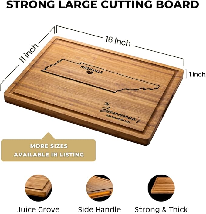 Tennessee Destination Cutting Board, Bamboo State Shaped Themed Gifts, Personalized Wooden States Charcuterie Board, Moving Away Gifts for Family