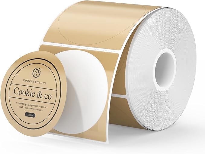 MUNBYN 3 Inch Brown Round Thermal Labels, Multi-Purpose Circle Thermal Stickers for Small Business, 500 Labels/1 Roll