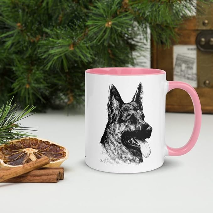 German Shepherd B&W 11oz Ceramic Mug with Color Inside