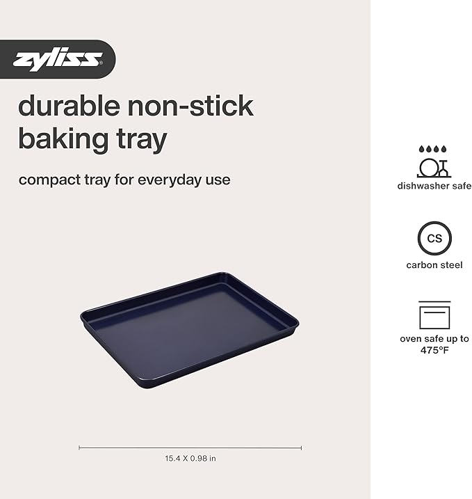 Zyliss E980191 Non-Stick Baking Tray | Carbon Steel | Dark Blue | Baking Tin/Bakeware/Roasting | Dishwasher Safe | 5 Year Guarantee