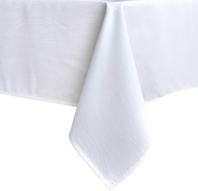 maxmill Jacquard Tablecloth Swirl Design Spillproof Wrinkle Free Heavy Weight Soft Table Cloth Decorative Fabric Table Cover for Outdoor and Indoor Use Oblong 60 x 120 Inch White