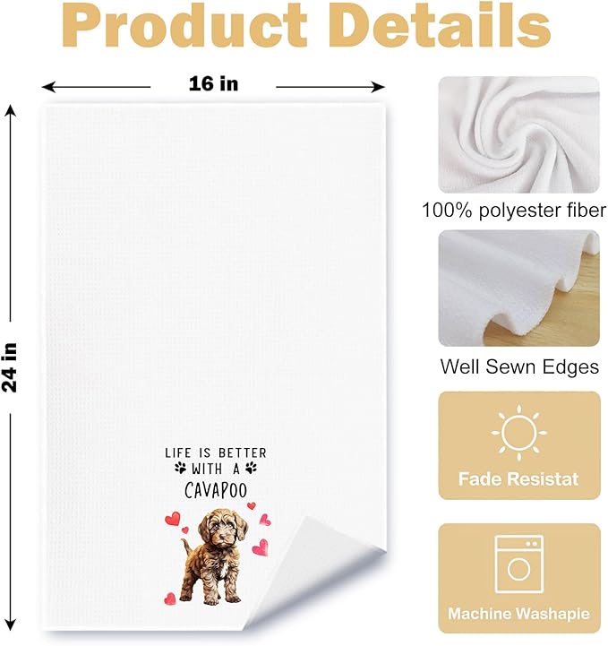 Cavapoo Dog Kitchen Towels, Cavapoo Gifts for Women Dish Tea Towels for Kitchen Decor, Dog Lovers Mom Gifts Decorative Hand Towel for Bathroom, 16x24 Inches
