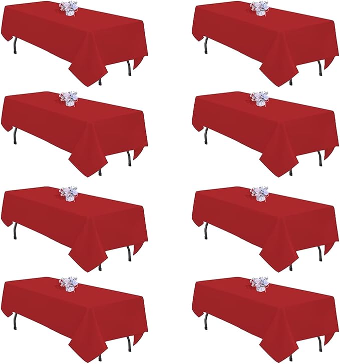 8 Pack Red Tablecloth 60x102 Inch Rectangle Tablecloths for 6 Foot Rectangle Tables, Table Cloth Washable Polyester Fabric Rectangular Table Cover for Dining Banquet Wedding Party
