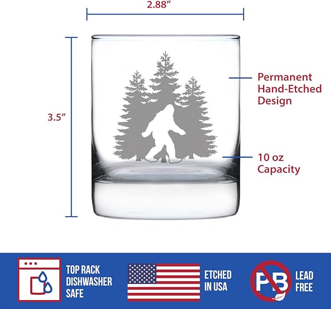 Bevvee Bigfoot Whiskey Rocks Glass - Funny Bigfoot Gifts for Sasquatch Enthusiasts - 10.25 Oz Rocks Glasses