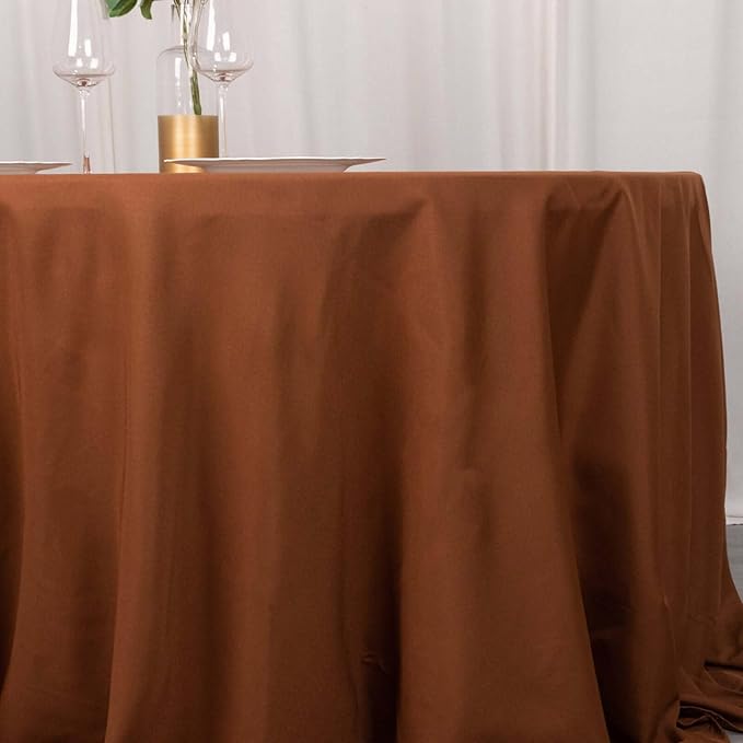Efavormart Round Tablecloth, 132 Inch Stain & Wrinkle Resistant Washable Table Cloth, Decorative Polyester Fabric Table Cover for Banquet, Wedding, Dining- Brown