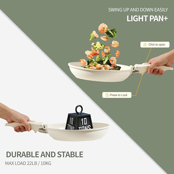 8pcs Ceramic Pots and Pans Set, Non Stick Cookware Set, Detachable Handle Cookware, Induction Kitchen Cooking Set with Removable Handle,Oven Safe, Induction Fast, Stackable Cookware Set