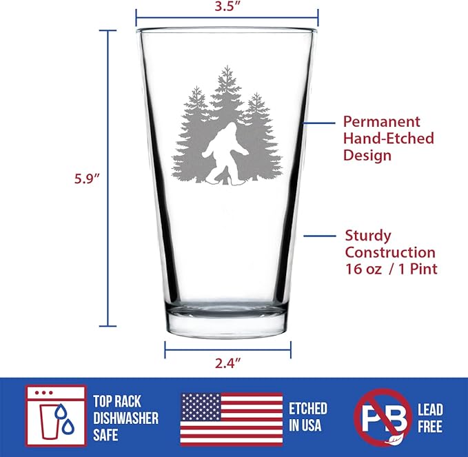 Bevvee Bigfoot Pint Glass - Funny Bigfoot Gifts for Sasquatch Enthusiasts - 16 Oz Pint Glasses