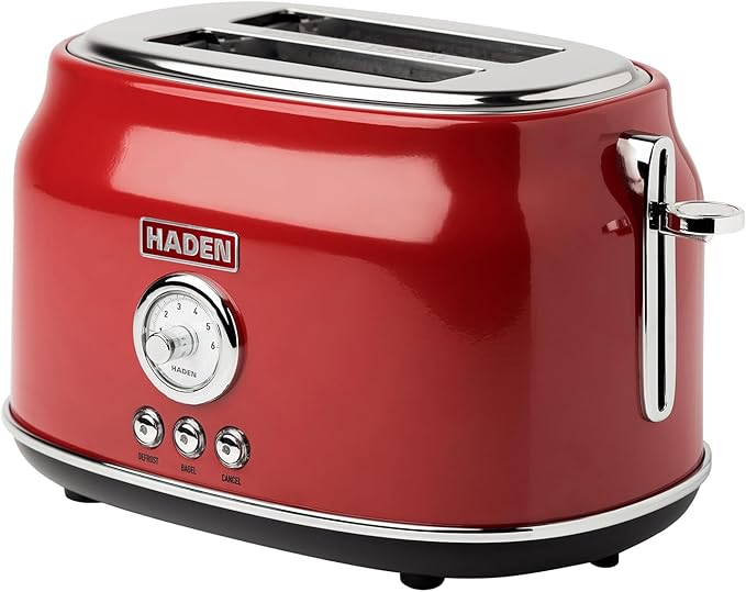 Haden Dorset 2 Slice Wide Slot Stainless Steel Toaster with Adjustable Browning Control & Non-Slip Feet, Rectory Red