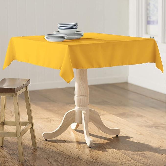 LA Linen Polyester Poplin Washable Square Tablecloth, Stain and Wrinkle Resistant Table Cover 58x58, Fabric Table Cloth for Dinning, Kitchen, Party, Holiday 58 by 58-Inch, Yellow Dark
