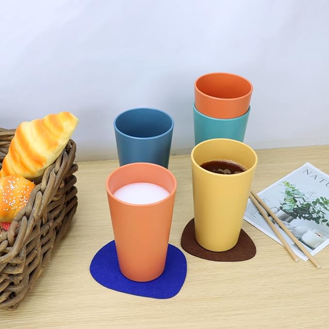 Homienly Reusable Plastic Cups - Wheat Straw Unbreakable Drinking Glasses & Water Glasses | Multi-Color Stackable Plastic Cups, Dishwasher Safe | Glassware & Cup Sets for Kitchen (20 oz 8-Pack)