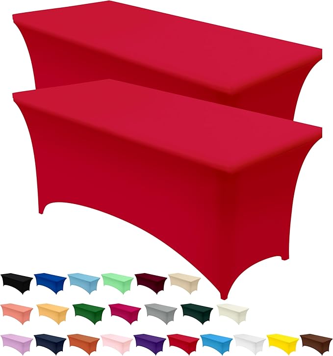 Utopia Kitchen Spandex Tablecloth 2 Pack [4FT, Red] Tight, Fitted, Washable and Wrinkle Resistant Stretch Table Cloth Rectangle Cover for Trade Show, Weddings & Parties [48Lx30Wx30H Inch]