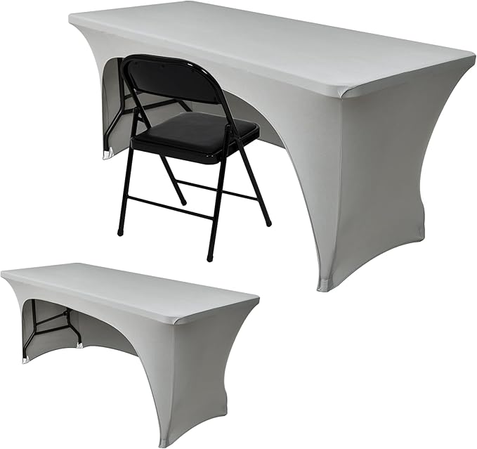 Nasitos 2 Pack Spandex 6 ft Fitted Table Cloth for Rectangle Table-Open Back Stretch Grey Tablecloth, Washable Fabric and Wrinkle Resistant Table Covers for Trade Show, Parties, Wedding, Craft Fair
