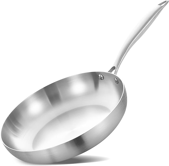 LOLYKITCH 10-Inch Tri-ply 26 cm Stainless Steel Frying Pan,Skillet,Induction Cooking Pan,Dishwasher and Oven Safe,Riveted Handle.