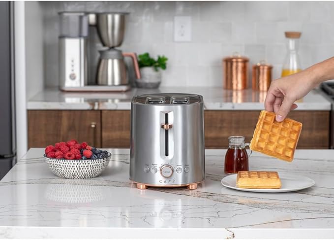 Café Express Finish 2-Slice Toaster | Extra-Wide Slots, Extra Lift for Waffles, Pastries, Texas Toast & More | 4 Pre-Set Functions, 8 Shade Options | Countertop Kitchen Essentials | Stainless Steel