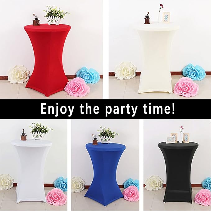 2 Pack 24x43 Inch Red Cocktail Tablecloth Spandex Round Fitted Table Cover for Wedding Banquet Event Party
