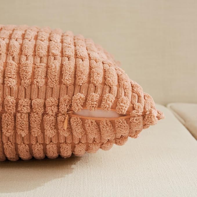 Fancy Homi 4 Packs Peach Decorative Throw Pillow Covers 20x20 Inch for Living Room Couch Bed Sofa, Modern Farmhouse Boho Home Decor, Soft Plush Corduroy Square Cute Accent Cushion Case 50x50 cm