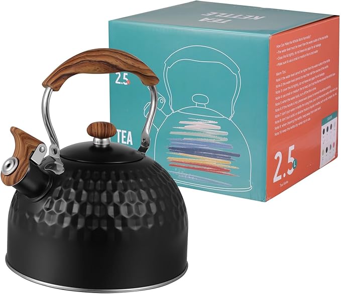 Tea Kettle Stovetop Whistling Teakettle Teapot, Stainless Steel, 2.5 L Black
