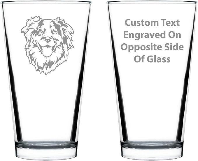 Custom Australian Shepherd Face Pint Glass for Beer - Unique Dog Themed Decor and Gifts for Moms & Dads of Aussies - 16 Oz - Customized Glasses