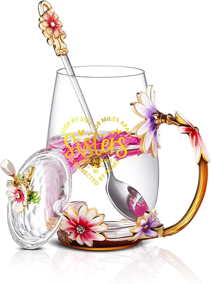 Sisters Gifts from Sister,Elegant Flower Tea Cup Coffee Mug,Unique Gifts for Birthday, Little, Big Sister in Law