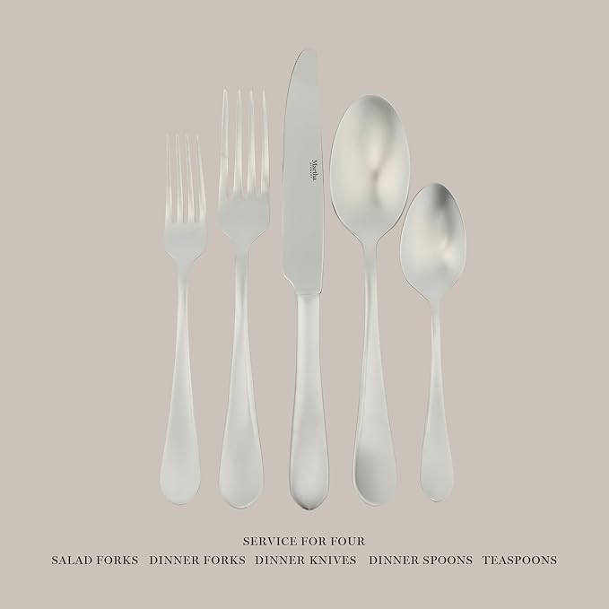 Martha Stewart Alness 20 Piece Mirror Polish Flatware Silverware Set - Stainless Steel Utensils - Forks, Spoons, Knives
