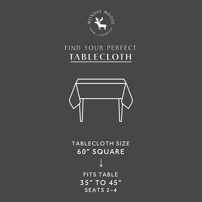 MONDAY MOOSE Plaid Farmhouse Picnic Grid Style Decoration Square Natural Stonewashed Cotton Tablecloth for Kitchen, Dining Room, Restaurant (60" Square, Charcoal Grid)