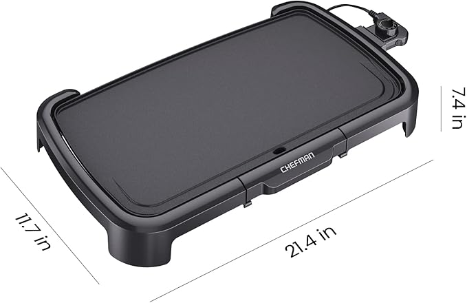 Chefman XL Electric Griddle with Removable Temperature Control, Immersible Flat Top Grill, Burger, Eggs, Pancake Griddle, Nonstick Extra Large Cooking Surface, Slide Out Drip Tray, 10 x 20 Inch