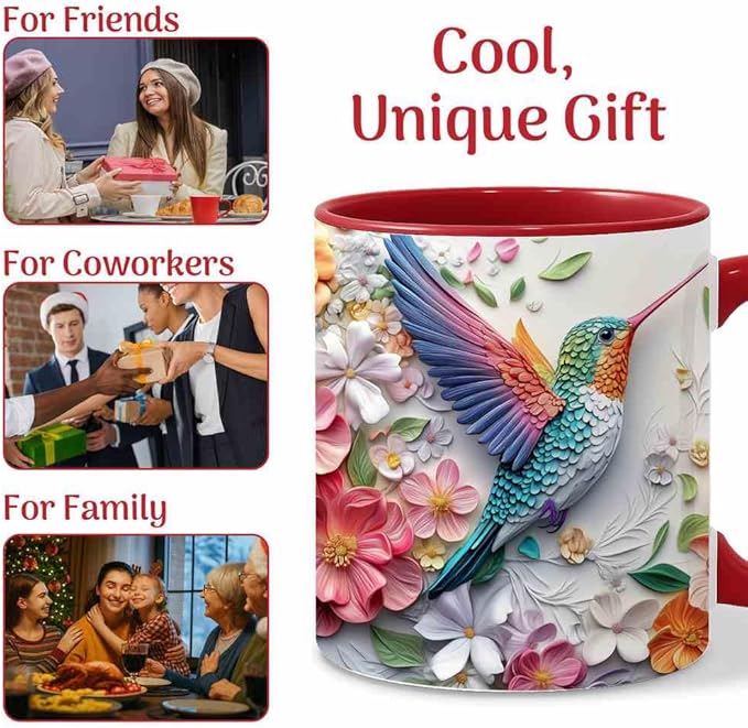 Hummingbird Christmas Coffee Mugs - Hummingbird Christmas Mugs for Women Men Dad Mom Kids Adults - Birthday Xmas Gifts for Friends Coworkers Bird Lovers - 11oz Printed Ceramic Coffee Cups