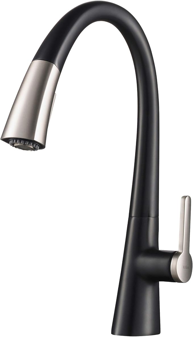 Kraus KPF-1673SFSMB Nolen Dual Function Pull, Faucets for Kitchen Sinks, Single-Handle, 16 3/8 Inch, Spot Free Stainless Steel/Matte Black
