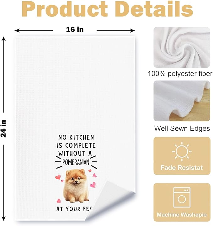 Pomeranian Dog Kitchen Towels, Pomeranian Gifts Dish Tea Towels for Kitchen Decor, Dog Lovers Mom Dad Gifts Decorative Hand Towel, 16x24 Inches Set of 2