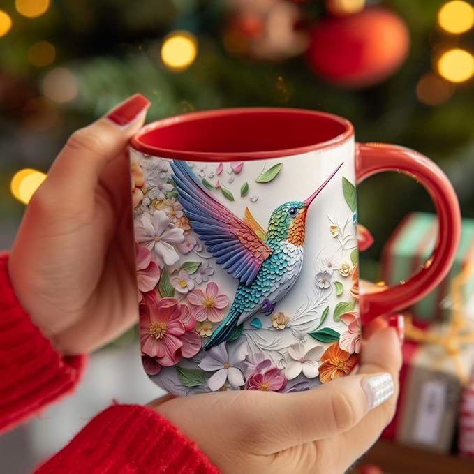 Hummingbird Christmas Coffee Mugs - Hummingbird Christmas Mugs for Women Men Dad Mom Kids Adults - Birthday Xmas Gifts for Friends Coworkers Bird Lovers - 11oz Printed Ceramic Coffee Cups