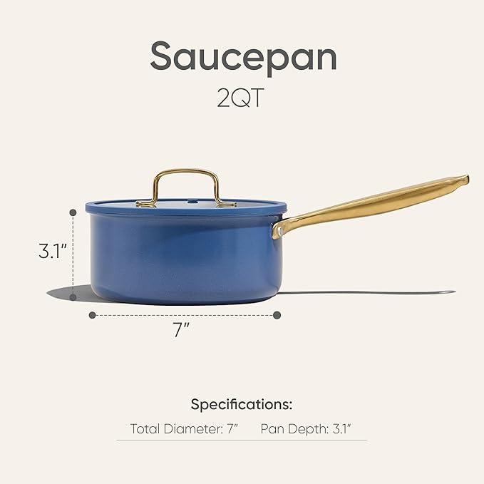 CAROTE 2Qt Stainless Steel Saucepan, Non-Toxic Cookware Set with Lids,Outer Ceramic Layer,Small Cooking Pot, Even Heating, Fits All Stoves,Oven & Dishwasher Safe,Blue