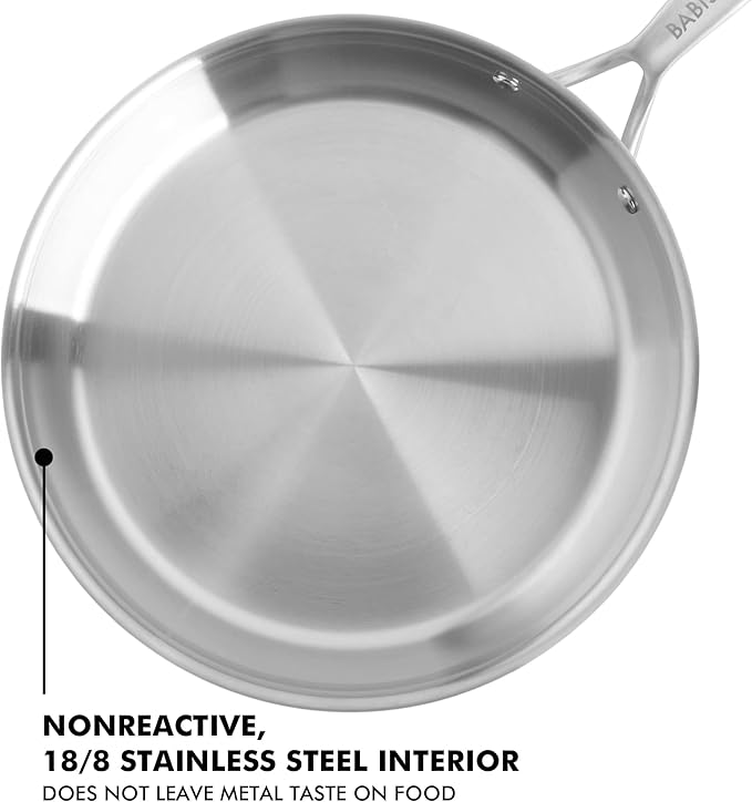 Babish 12-Inch Tri-Ply Stainless Steel Frying Pan with Lid – Professional Grade Skillet for Searing, Sautéing & Even Heat Cooking