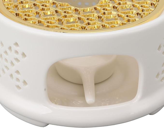 Tea Kettle Warmer, Tea Pot Warmer Ceramic Coffee and Milk Tea Warmer Hollow Frame with Tea Candle Holder Fits Most Teapots for Glass Teapot, Stainless Steel Teapot & More (White)