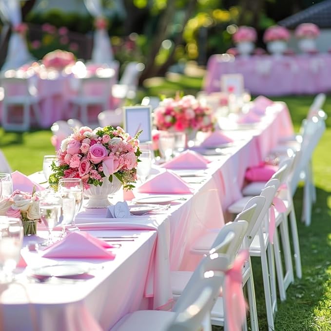Rectangle Tablecloth 6FT – Pink Fitted Spandex Table Cover, Wrinkle-Free, Stretch Fabric with Elastic Edges for Wedding, Banquet, Party, Buffet, Birthday,Restaurant