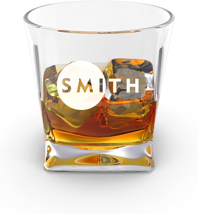 Personalized Engraved Whiskey Glass 10.25 oz – Etched Bourbon Glass with Heavy Base, Old Fashioned Cocktail Glass, Groomsmen & Father’s Day Gift (Whiskey Design 5)