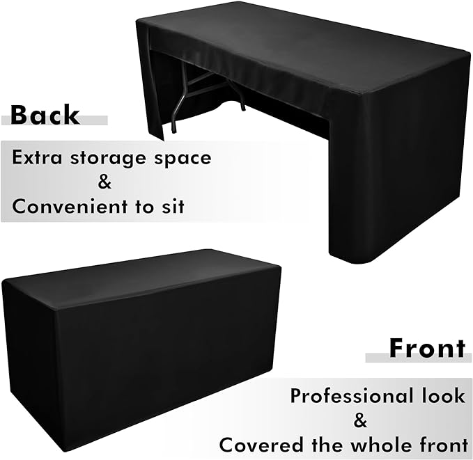 Nasitos 4 Pack Black Fitted Tablecloth for 4 Foot Tables-Open Back Rectangle Table Clothes Washable Tablecloth for Trade Show, Craft Show, Grad Party, Vendor Booth