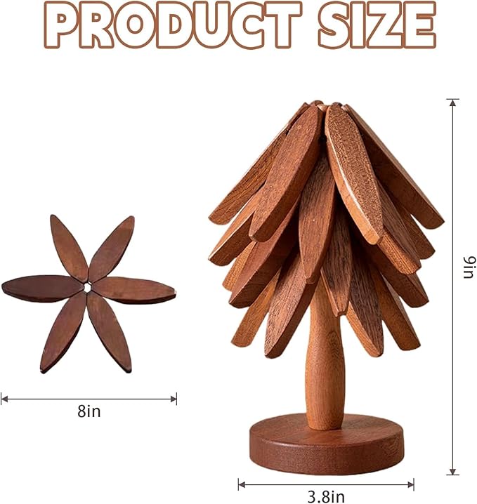 Wooden Trivets for Hot Dishes,Natural Tree Trivet Set,Foldable Wooden Trivet,Black Walnut Wooden Tree Coaster Set for Hot Dish/Pot/Bowl/teapot/hot Pot Set(4 Piece-Walnut)