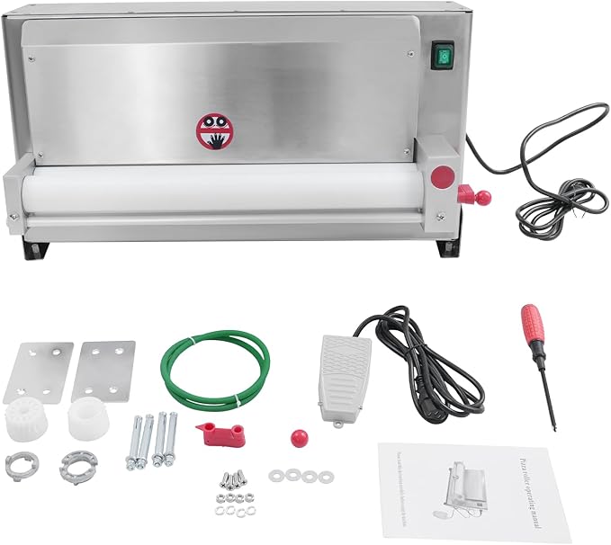Commercial Dough Roller Sheeter for 3-18in Pizza, 450W 110V Automatic Pizza Press Shaping Machine for Noodle Pizza Bread Pasta Maker Equipment, 240-260 PCS/H