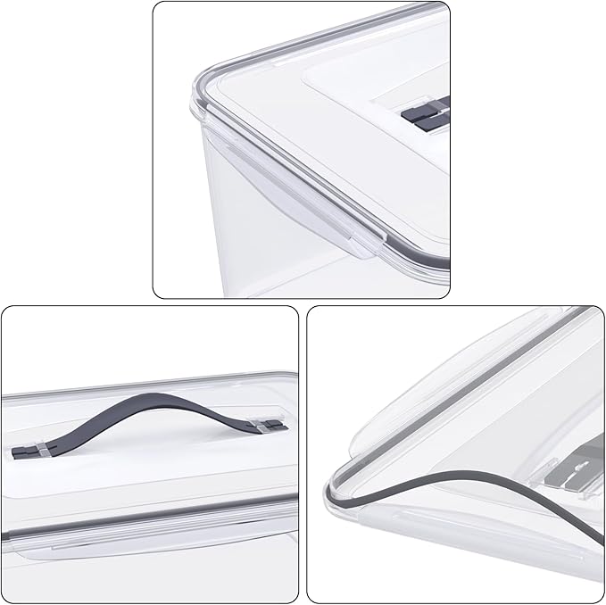 15 L Large Airtight Food Storage Container with Handle, 4 Packs Plastic Bread Boxes with Silicone Sealed Lid, Clear