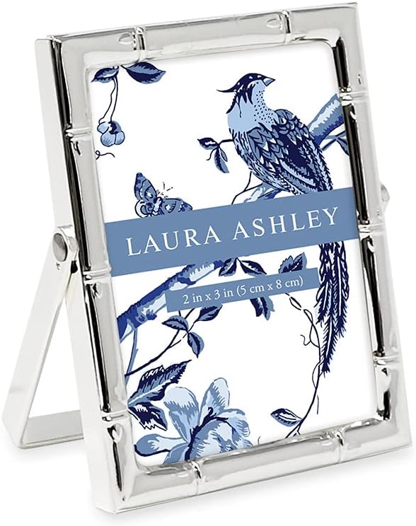 Laura Ashley 2x3 Silver Bamboo Metal Picture Frame (Vertical) with Pull-Out Easel Stand, Made for Tabletop, Counterspace, Shelf and Desk (2x3, Silver)