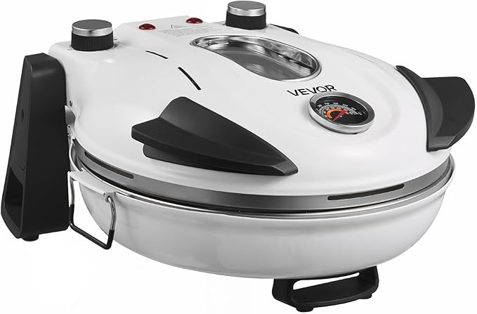 VEVOR Pizza Oven, 12 in Electric Pizza Maker, 1200W Electric Pizzas Cooker with Cordierite Stone, 5-Mode Temperature Control, Viewing Window for Precise Cooking, Heats up to 788 ˚F, for Home (White)