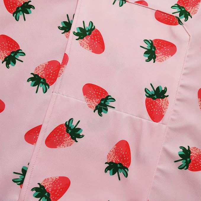 Cute Bib Apron with 2 Pockets Waterproof Strawberry Print Gardening Cooking Kitchen Apron Women Pinafore