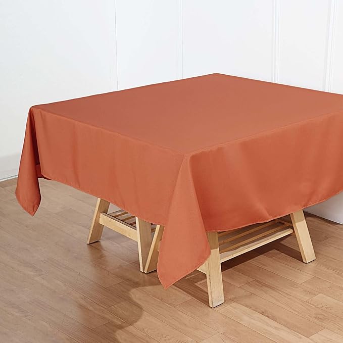 Efavormart 70" Premium Square Polyester Tablecloth for Wedding Kitchen Dining Events - Terracotta