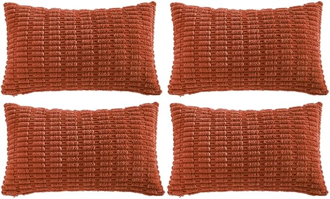 Fancy Homi 4 Packs Boho Burnt Orange Fall Decorative Throw Pillow Covers 14x24 Inch for Couch Bed Sofa, Rustic Modern Farmhouse Home Decor, Soft Plush Corduroy Cute Square Cushion Case 35x60 cm