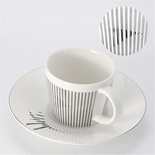 Mirror Reflection Coffee Cup Plate Luxury Afternoon Tea Set Ceramic Running Horse/Deer/Hummingbird Mug(C-siliver,225ML)