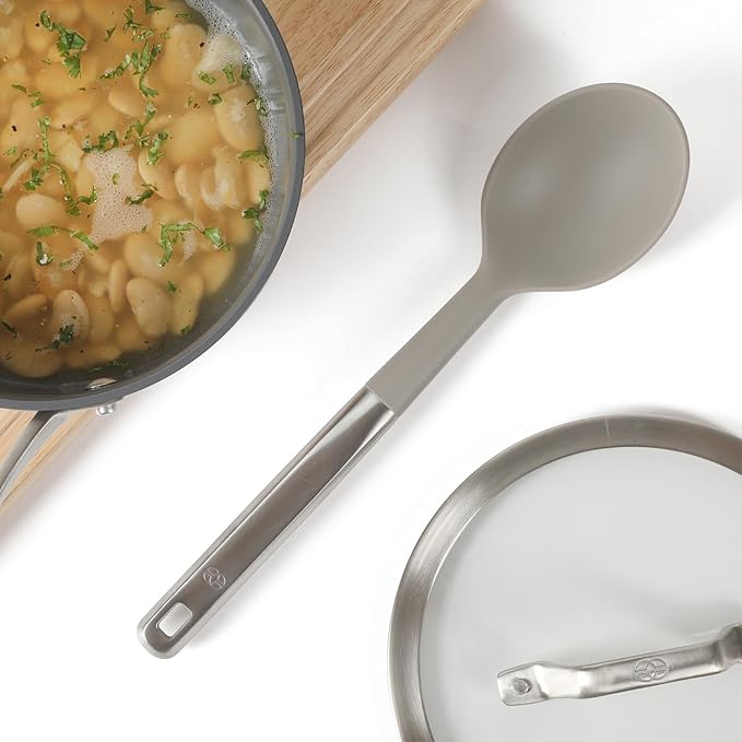 Calphalon Prime Stainless Steel Kitchen Spoon W/Taupe Silicone Head