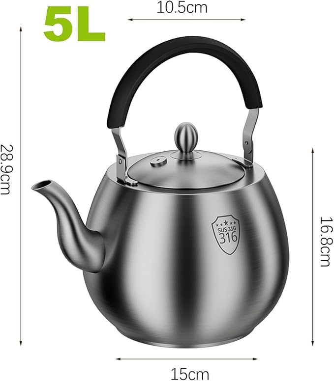 Whistling Tea Kettle, 316 Stainless Steel Teapot for Stovetop with Anti-Scald Handle Suitable for Various Stoves(5L)