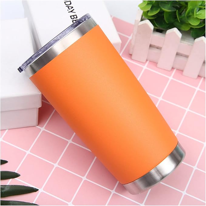 Travel Mug Ice Cup 20 OZ Colourful Tumbler 304 Stainless Steel Double Wall Vacuum Insulated Coffee Mug Wide Mouth Metal Bottle(Orange)